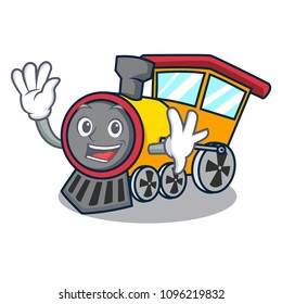 Waving train character cartoon style
