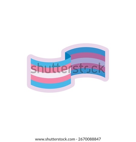Waving transgender pride flag with blue pink and white stripes for gender identity support Vector illustration