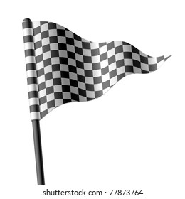 Waving triangular checkered flag. Vector.