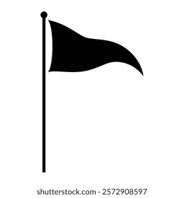 Waving triangular flag vector icon. Perfect for navigation, sports, or decoration themes. Black silhouette isolated on white background.