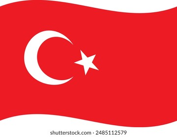 Waving Turkey flag isolated on white background . Fluttering Turkish flag . Vector illustration