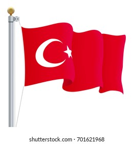 Waving Turkey Flag Isolated On A White Background. Vector Illustration. Official Colors And Proportion. Independence Day