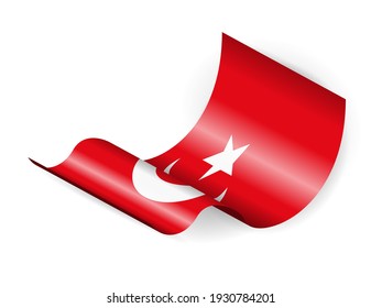 Waving Turkey flag on a white background. Vector illustration.