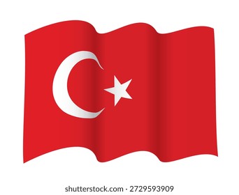 Ondeando la bandera de Turquía en la configuración de dos olas, Ilustración vectorial aislada en el fondo blanco, eps