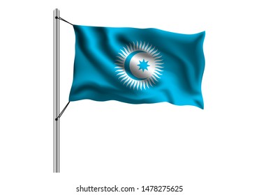 Waving Turkic Council flag on flagpole on isolated background, flag of Turkic Council, vector illustration