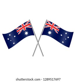 Waving two Australian flags crossed on a white background.Vector illustration. Flat design for business financial marketing banking advertising web concept cartoon illustration.