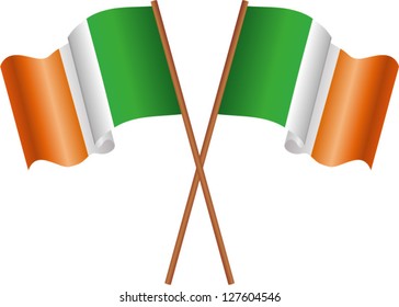 Waving two flags of Ireland