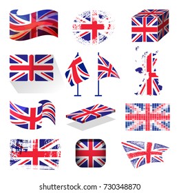 Waving UK flag england british patriotic national symbol of Great Britain different style vector illustration.