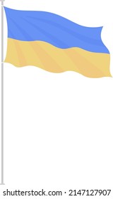 Waving ukrainian flag on pole semi flat color vector object. Full sized item on white. Ukrainian national symbol. Solidarity. Simple cartoon style illustration for web graphic design and animation