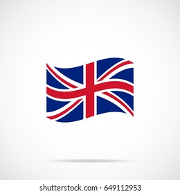 Waving United Kingdom flag icon. Premium quality fluttering UK flag. Accurate official color scheme. Vector icon isolated on gradient background