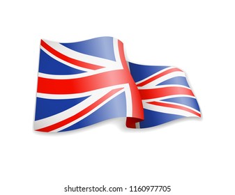 Waving United Kingdom flag on white background. Vector illustration