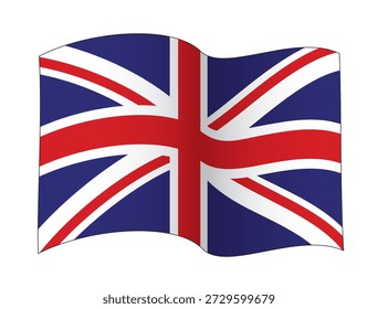 Ondeando la bandera del Reino Unido en configuración de onda única, Ilustración vectorial aislada en el fondo blanco, eps