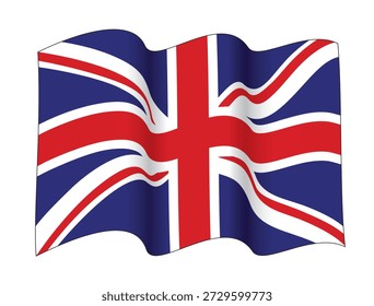 Waving United Kingdom Flag in Two Waves Configuration, vector illustration isolated on white background, eps