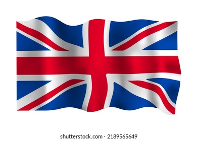 Waving United Kingdom Flag Union Jack Isolated on White Background Vector Illustration