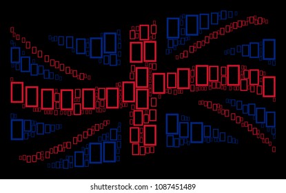 Waving United Kingdom state flag concept combined of contour rectangle elements. Vector contour rectangle elements are composed into conceptual UK flag abstraction.