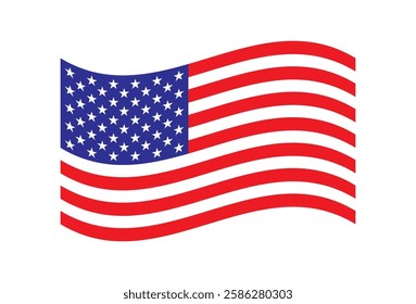 Waving United States of America flag on plain white isolated background. Vector Illustration