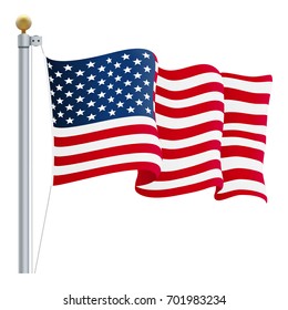 Waving United States of America Flag. UK Flag Isolated On A White Background. Vector Illustration. Official Colors And Proportion. Independence Day