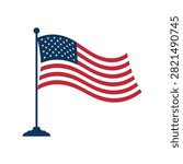 Waving united states flag on a flagpole with national, patriotism