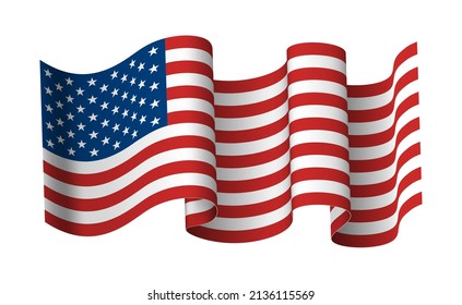 Waving United States flag realistic vector illustration. Nation patriotic American wind symbolic banner with stars and stripes isolated on white. America national symbol decorative design 3d mockup