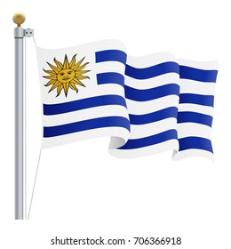 Waving Uruguay Flag Isolated On A White Background. Vector Illustration. Official Colors And Proportion. Independence Day