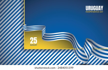 Waving uruguay ribbon flag from inside to outside in blue white flat background design for uruguay independence day