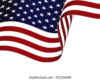 Waving USA flag bottom half isolated on white background.