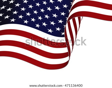 Waving USA flag bottom half isolated on white background.