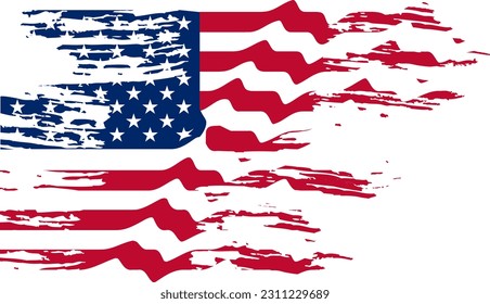 Waving USA Flag, brush stroke, grunge effect, tattered flag background. Vector file, hi-res. svg