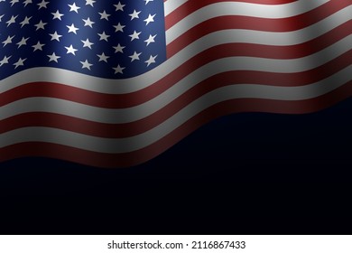 Waving USA flag with gradient banner. America country sign. American nation symbol. Realistic template for poster. vector illustration