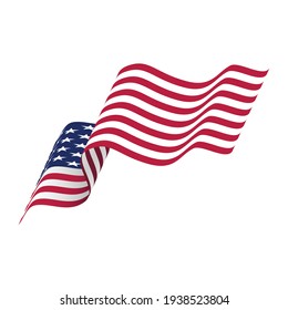 Waving USA Flag Isolated On White Background. American Flag Vector Icon.