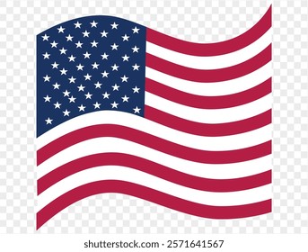 Waving USA flag isolated on transparent PNG background. Perfect for designs, high-quality vector image.