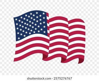 Waving USA flag isolated on transparent PNG background. Perfect for designs, high-quality vector image.