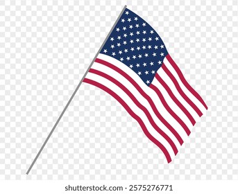 Waving USA flag isolated on transparent PNG background. Perfect for designs, high-quality vector image.