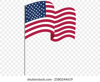 Waving USA flag isolated on transparent PNG background. Perfect for designs, high-quality vector image.