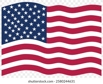 Waving USA flag isolated on transparent PNG background. Perfect for designs, high-quality vector image.