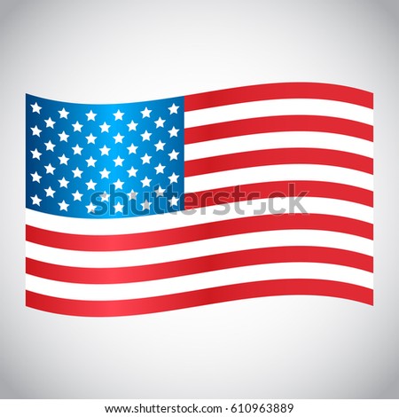 Waving USA flag on a gray background. Vector illustration