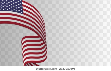 Waving USA Flag on transparent background. Curled 3d American flag with copy space. Editable Vector Illustration. EPS 10.