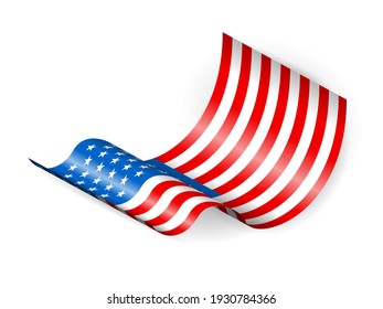 Waving USA flag on a white background. Vector illustration.