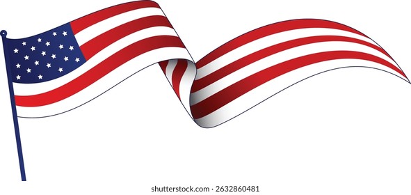 Waving USA Flag Vector Illustration, Bold Patriotic Symbol for 4th of July, Perfect for Independence Day Designs