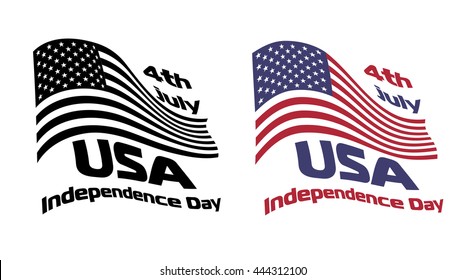 Waving USA national flag with 4th July USA independence Day sign vector