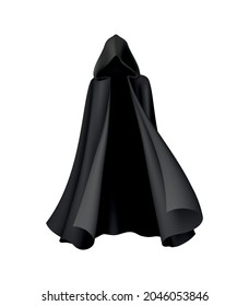 Waving vampire or witch cloak with hood realistic vector illustration