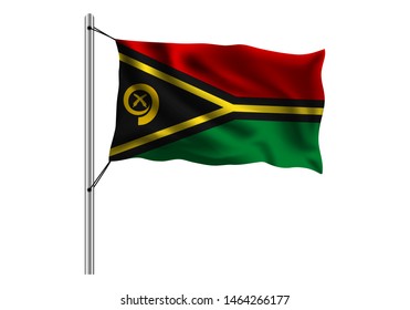 Waving Vanuatu flag on flagpole on isolated background, flag of Vanuatu, vector illustration