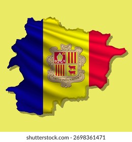 Abstrakte Flagge von Andorra in Kartenform mit Schatten