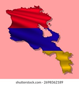 Ondeando la bandera abstracta del Vector de Armenia en forma de mapa con sombra