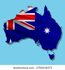 Ondeando la bandera abstracta del Vector de Australia en forma del mapa con la sombra
