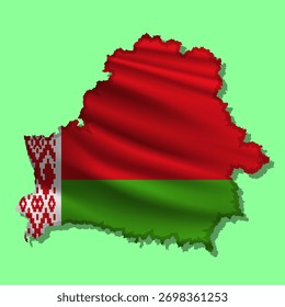 Waving vector abstract flag of Belarus in map shape with shadow