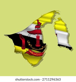 Ondeando la bandera abstracta del Vector de Brunei en forma de mapa con sombra