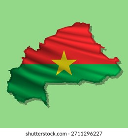 Ondeando la bandera abstracta del Vector de Burkina Faso en forma de mapa con sombra