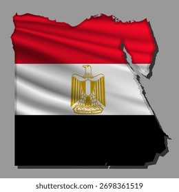 Waving vector abstract flag of Egypt in map shape with shadow