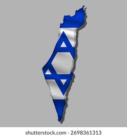 Ondeando la bandera abstracta del Vector de Israel en forma del mapa con la sombra